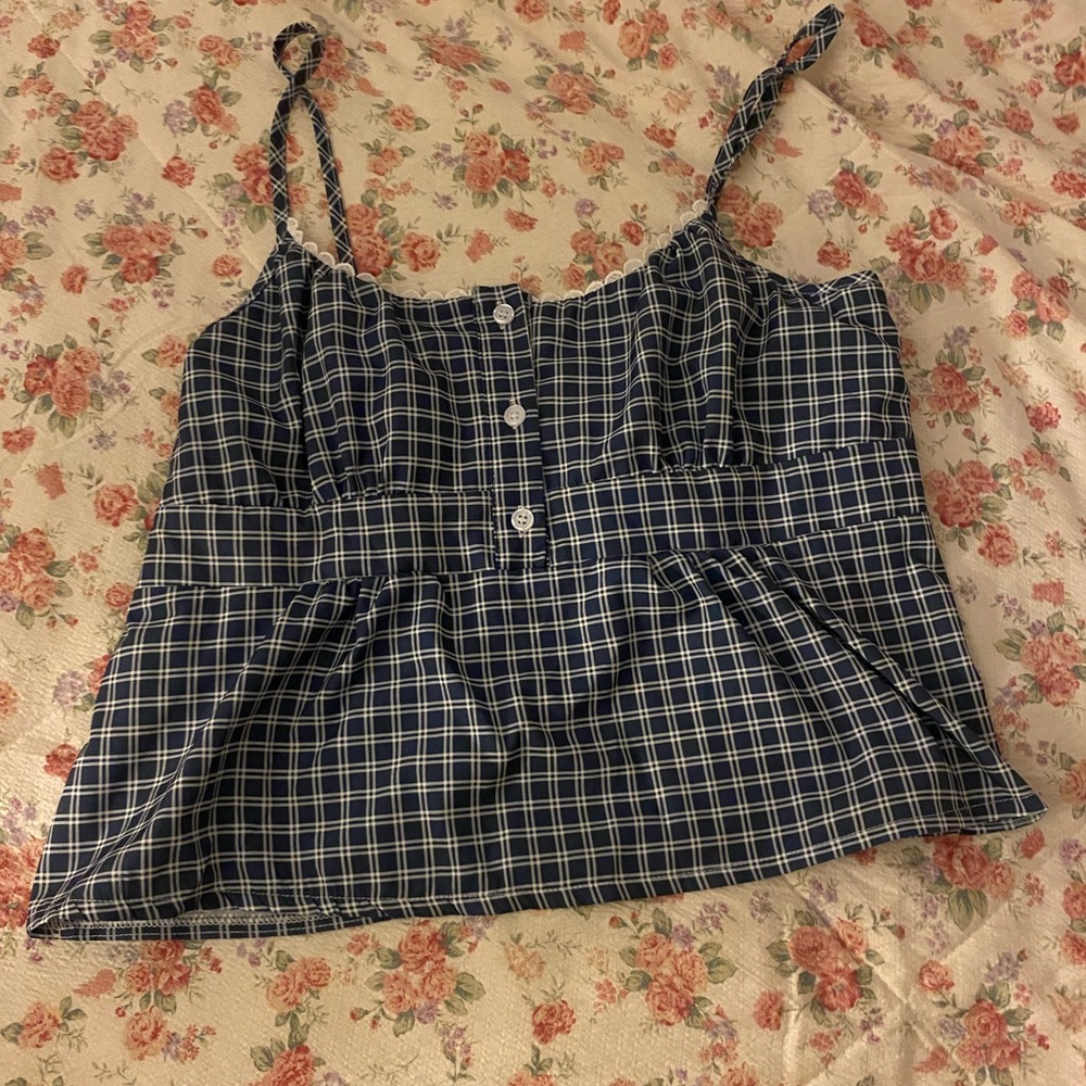 Navy Blue Checkered Women's Top